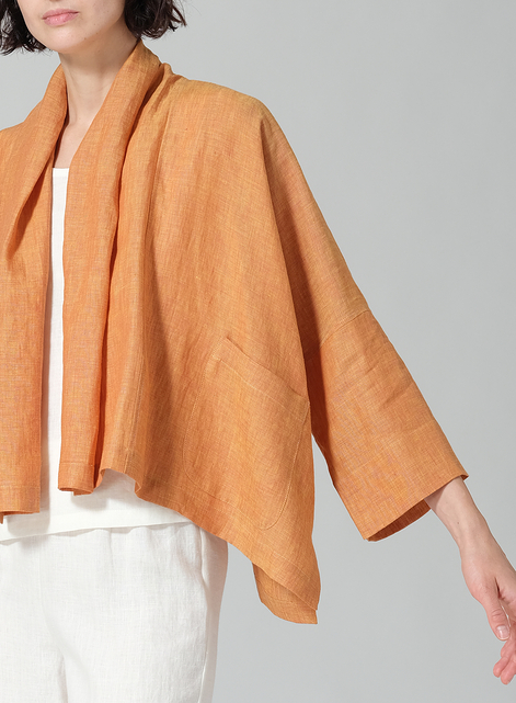 Linen Shawl Collar Open Front Cropped Jacket