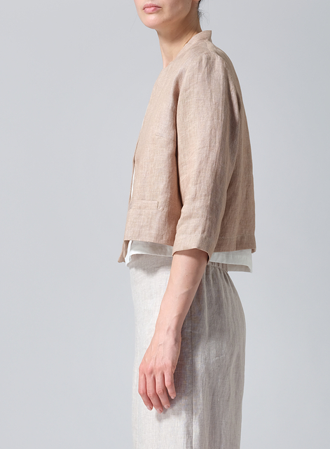 Linen Open-Front Cropped Jacket