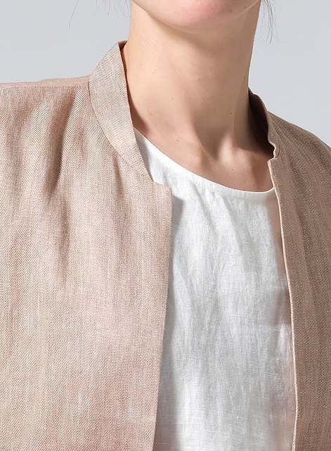 Linen Open-Front Cropped Jacket