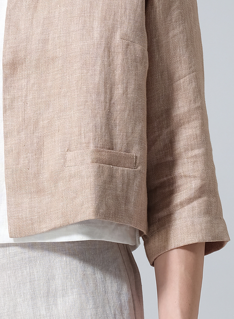 Linen Open-Front Cropped Jacket
