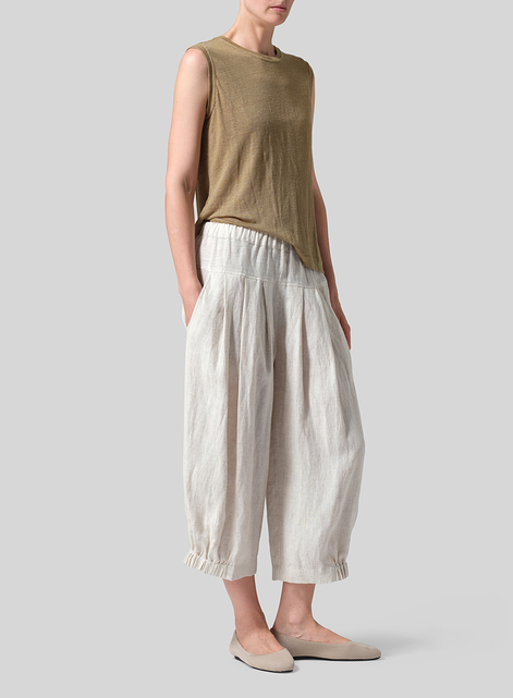 Linen Knit Sleeveless Crew Neck Tank Top