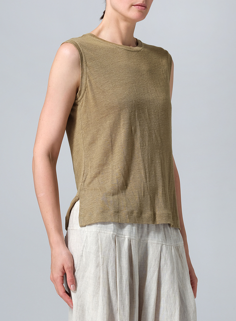 Linen Knit Sleeveless Crew Neck Tank Top