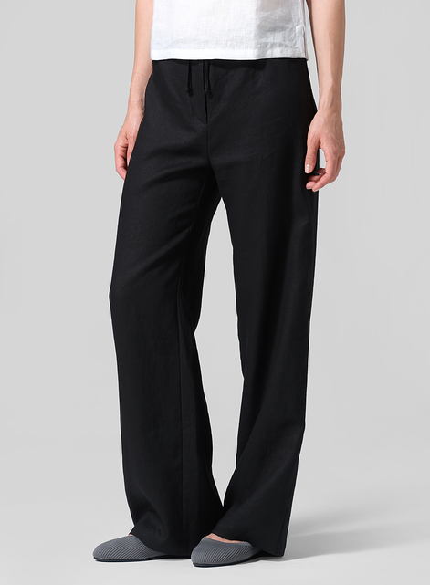 Linen Drawstring Straight Leg Extra-Long Pants