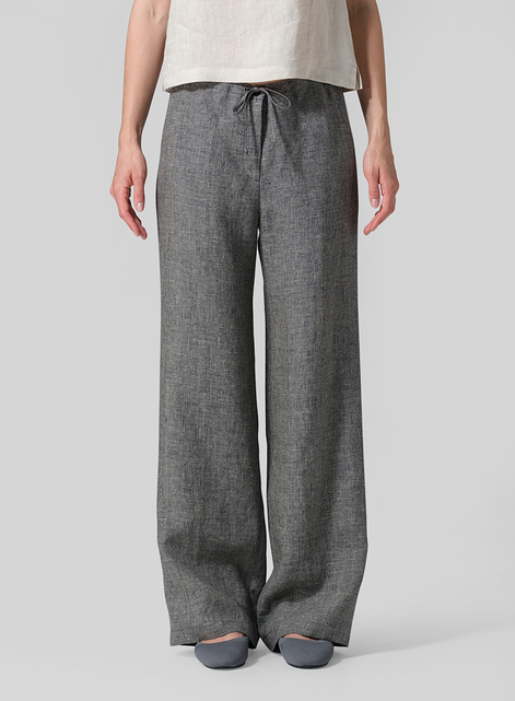 Linen Drawstring Straight Leg Extra-Long Pants