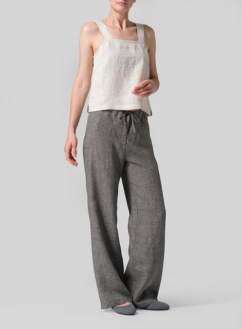 Linen Drawstring Straight Leg Extra-Long Pants