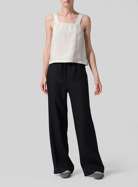 Linen Drawstring Straight Leg Extra-Long Pants