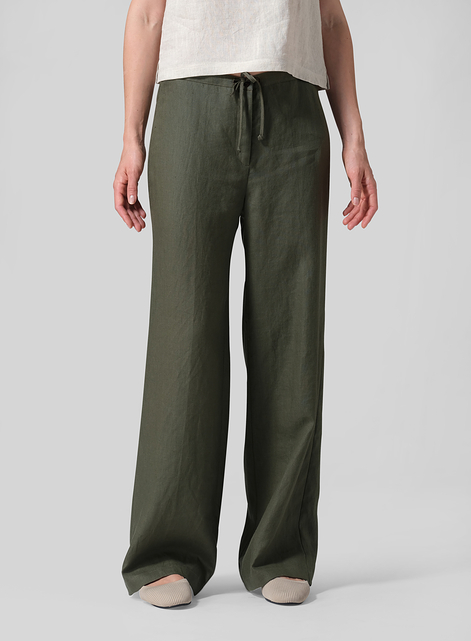 Linen Drawstring Straight Leg Extra-Long Pants