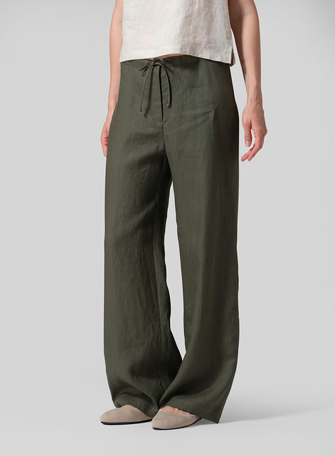 Linen Drawstring Straight Leg Extra-Long Pants