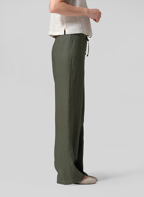 Linen Drawstring Straight Leg Extra-Long Pants