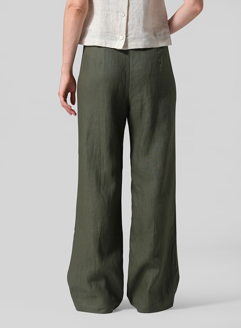 Linen Drawstring Straight Leg Extra-Long Pants