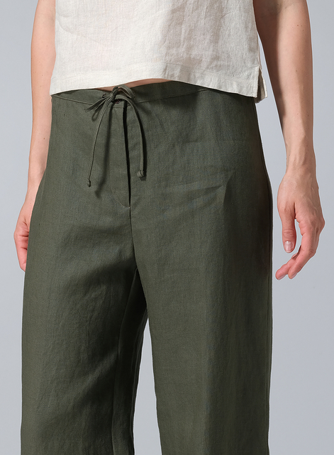 Linen Drawstring Straight Leg Extra-Long Pants
