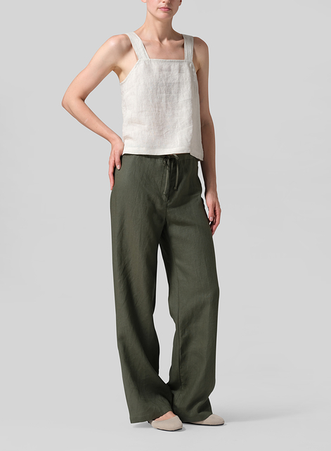 Linen Drawstring Straight Leg Extra-Long Pants