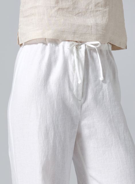 Linen Drawstring Straight Leg Extra-Long Pants