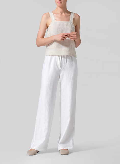 Linen Drawstring Straight Leg Extra-Long Pants