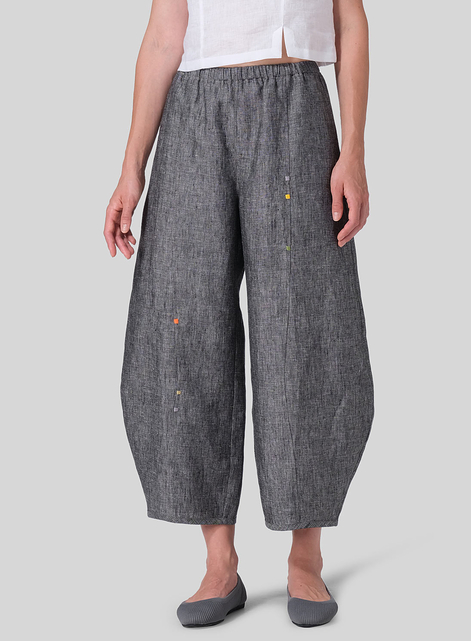 Linen Embroidered Cropped Pants
