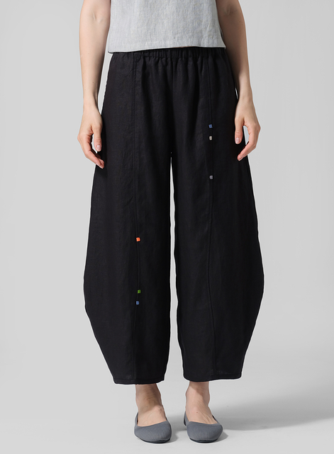Linen Embroidered Cropped Pants