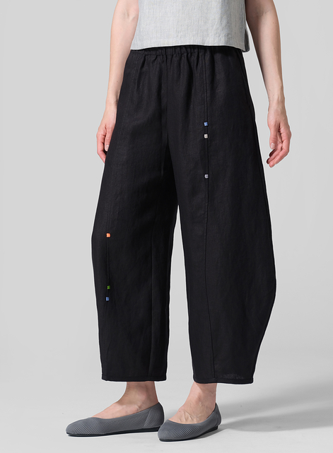 Linen Embroidered Cropped Pants
