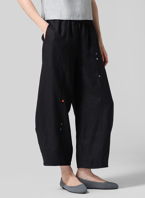 Linen Embroidered Cropped Pants