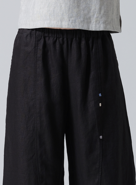 Linen Embroidered Cropped Pants