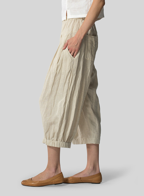 Linen Crumple Effect Harem Pants