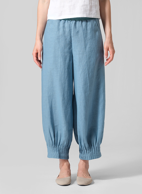 Linen Pleated Cuff Crop Pants