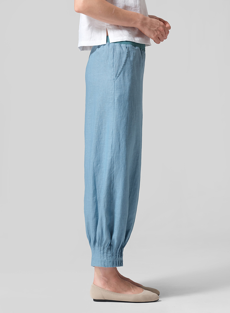 Linen Pleated Cuff Crop Pants