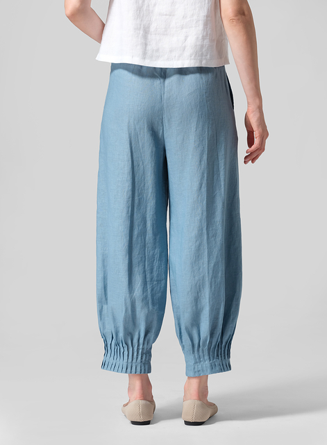 Linen Pleated Cuff Crop Pants