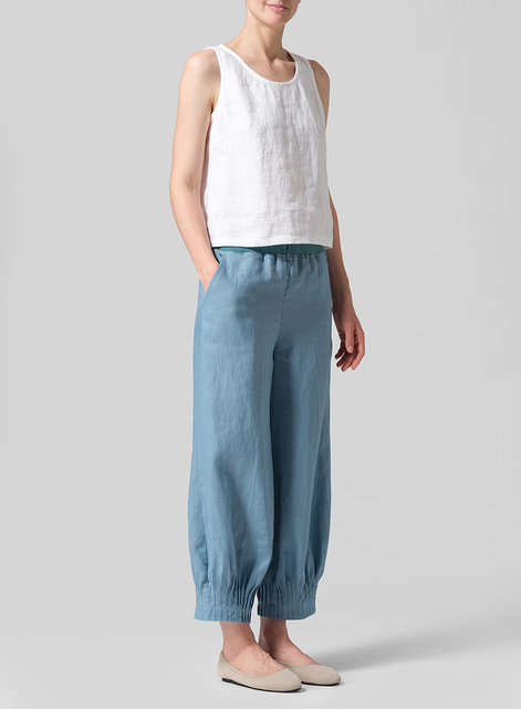 Linen Pleated Cuff Crop Pants