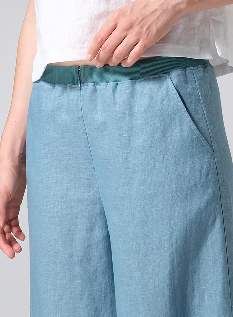 Linen Pleated Cuff Crop Pants