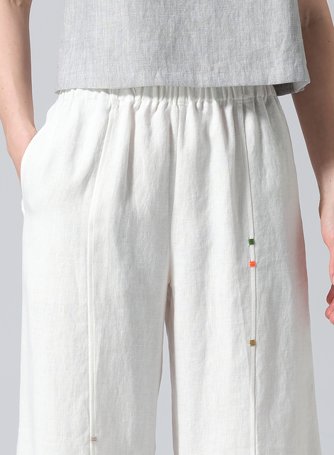 Linen Embroidered Crop Pants