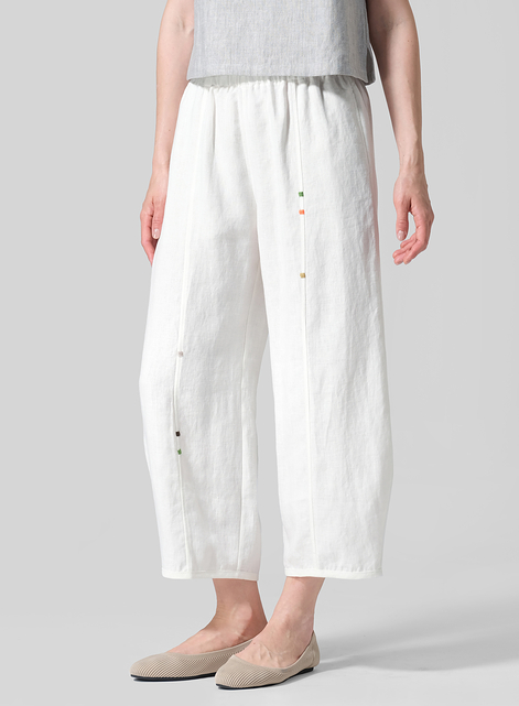 Linen Embroidered Crop Pants