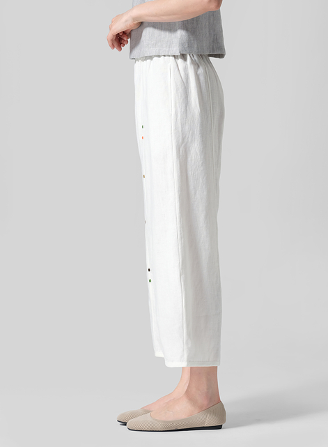 Linen Embroidered Crop Pants