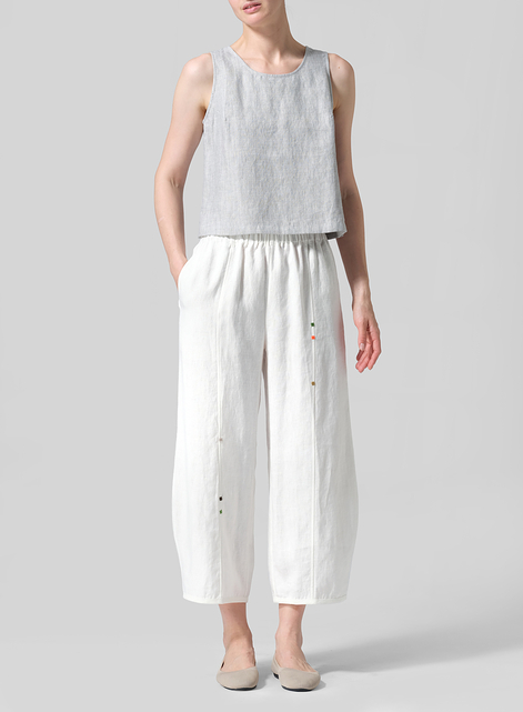 Linen Embroidered Crop Pants