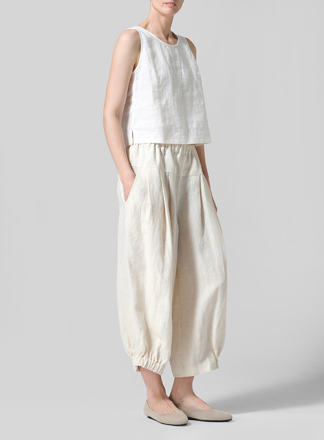 Linen Crumple Effect Harem Pants (Long)