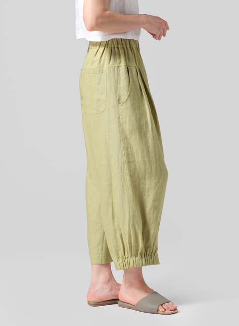Linen Crumple Effect Harem Pants (Long)