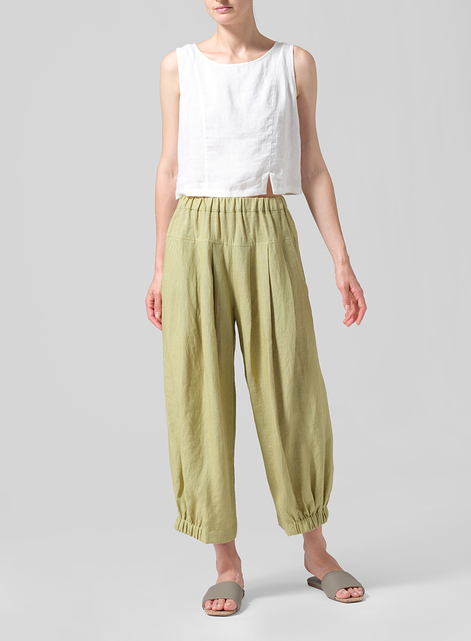Linen Crumple Effect Harem Pants (Long)