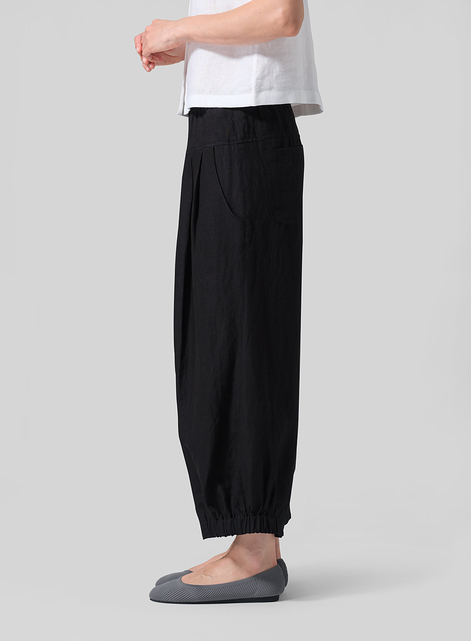 Linen Crumple Effect Harem Pants (Long)