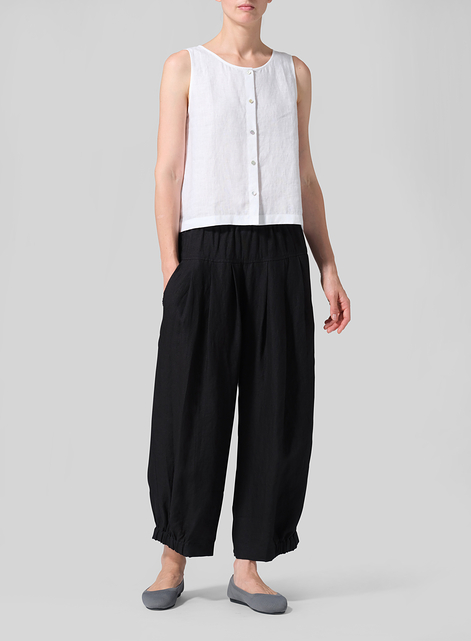 Linen Crumple Effect Harem Pants (Long)