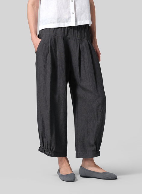 Linen Crumple Effect Harem Pants (Long)