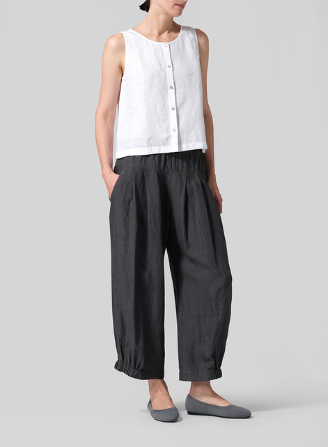 Linen Crumple Effect Harem Pants (Long)
