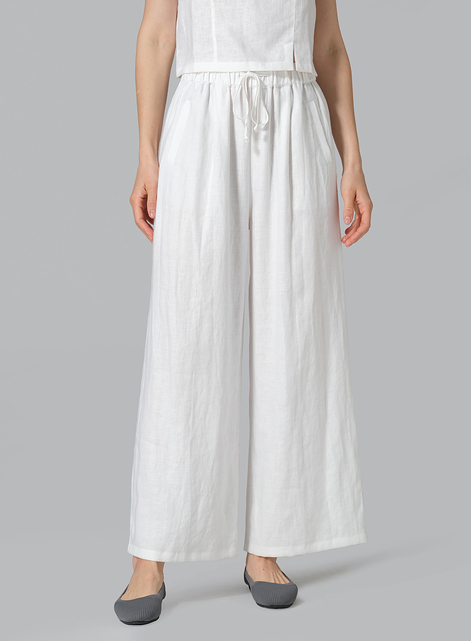 Linen Straight Elastic Long Pants