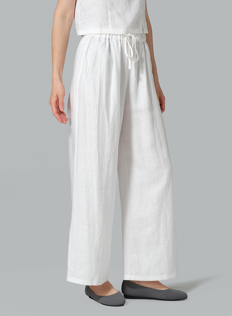 Linen Straight Elastic Long Pants