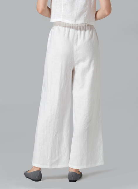 Linen Straight Elastic Long Pants