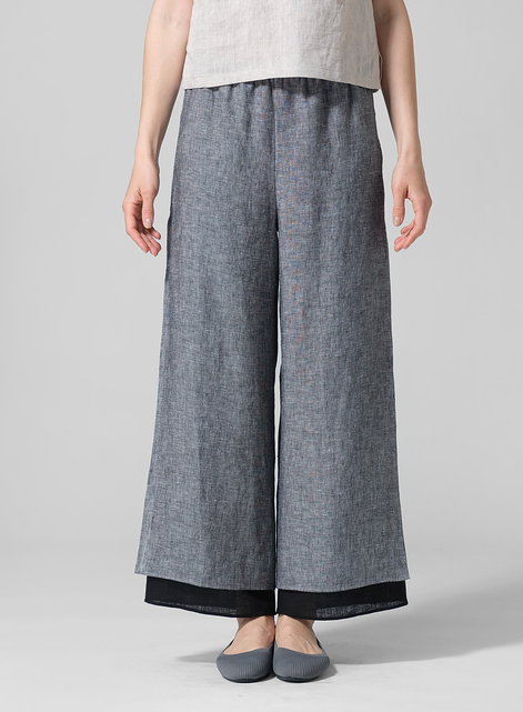 Linen Double Layer Ankle Length Pants