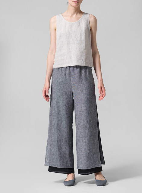 Linen Double Layer Ankle Length Pants