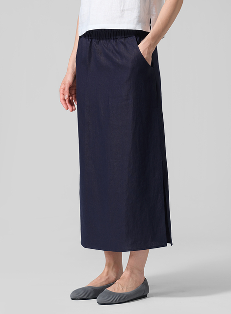 Linen Straight-Leg Long Skirt