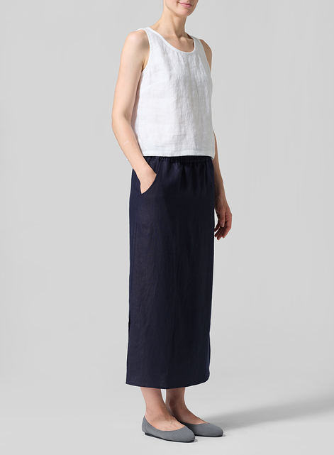 Linen Straight-Leg Long Skirt