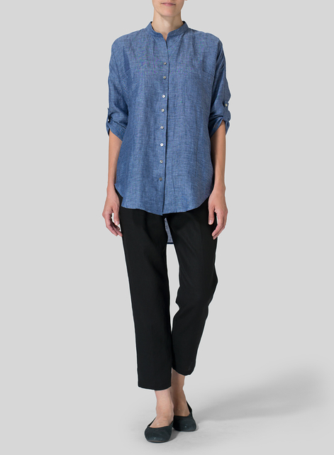 Linen Mandarin Collar Blouse