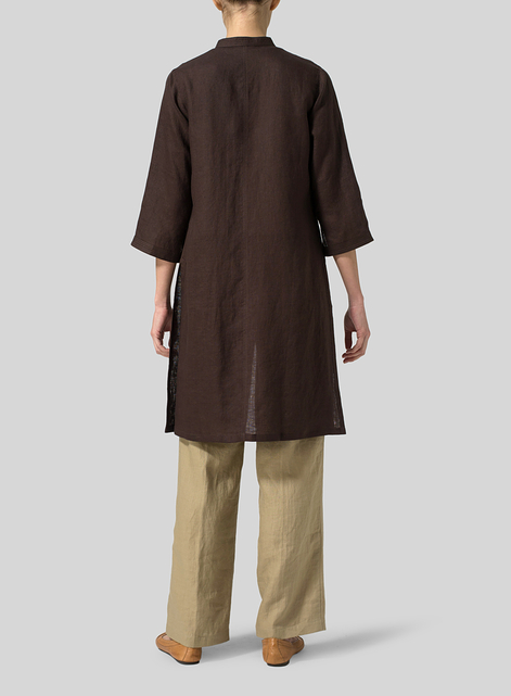 Linen Mandarin Collar Simple Long Blouse