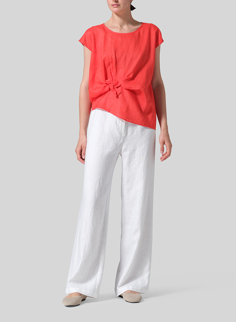 Linen Waist Self-tied Ribbon Top